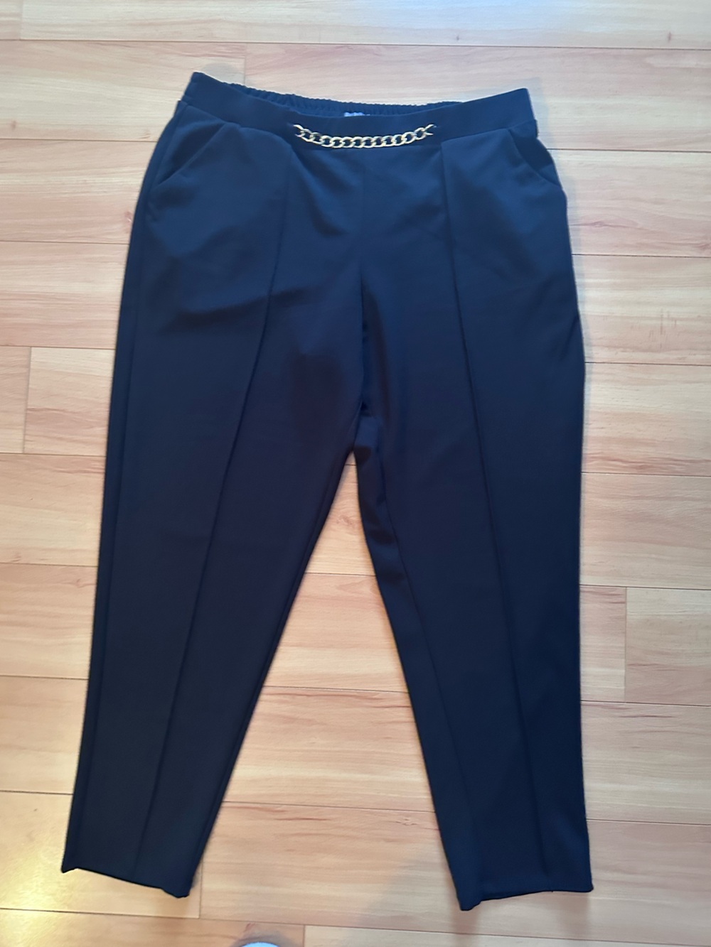 LONG Tall XL Maurices Black High-Rise Trousers Gold Chain Detail ankle tapered